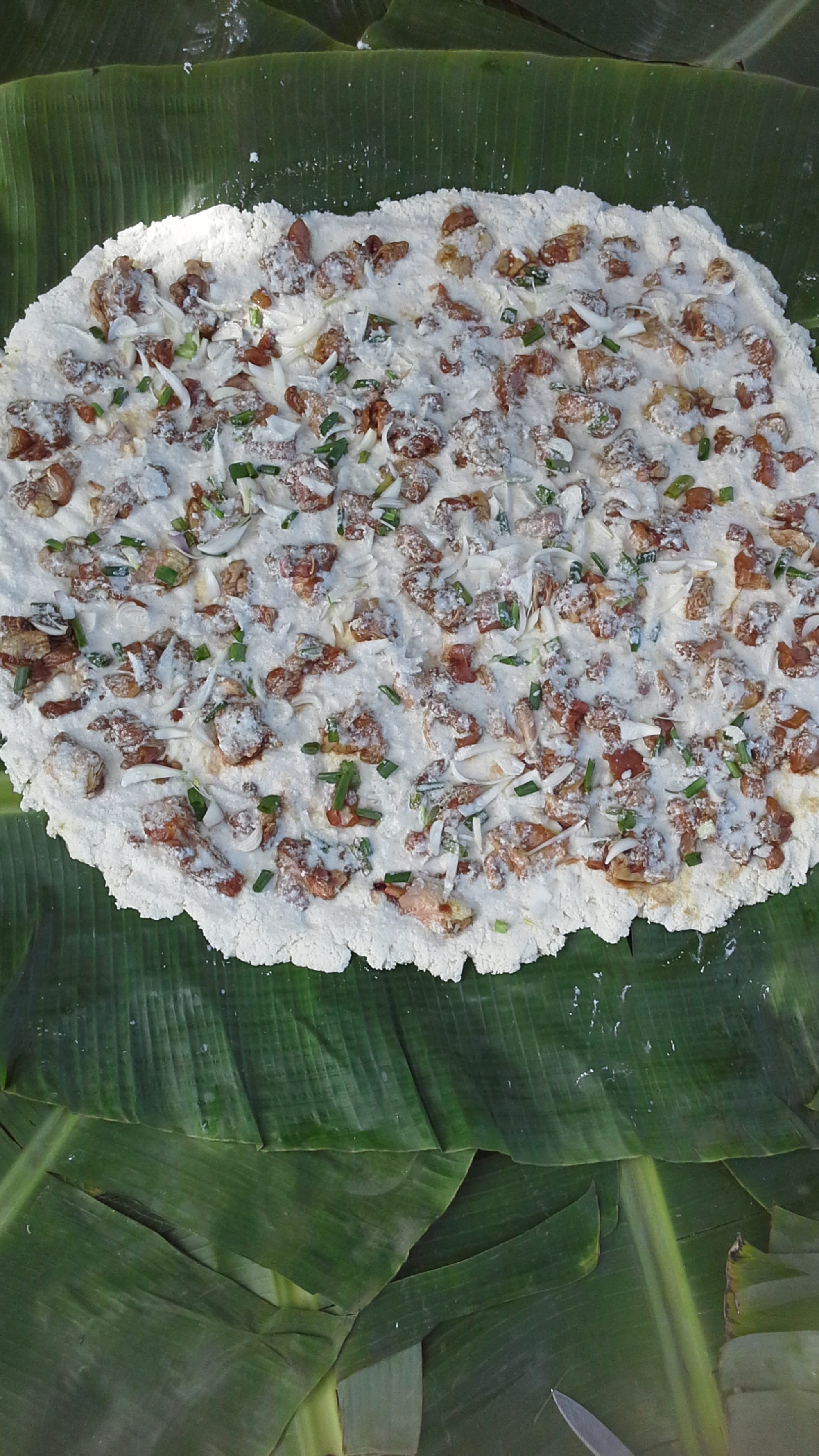 A grated root vegetable cake wrapped and baked